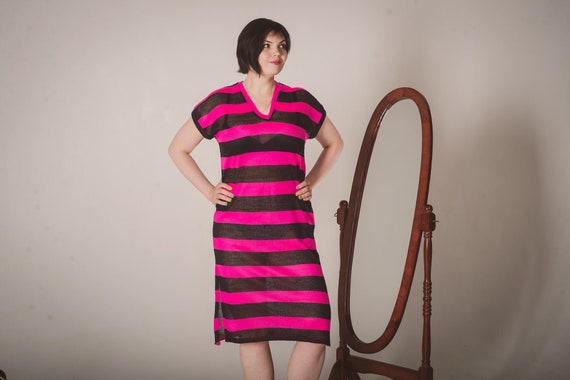 Hot pink plus size vintage midi dress, 90s women … - image 3