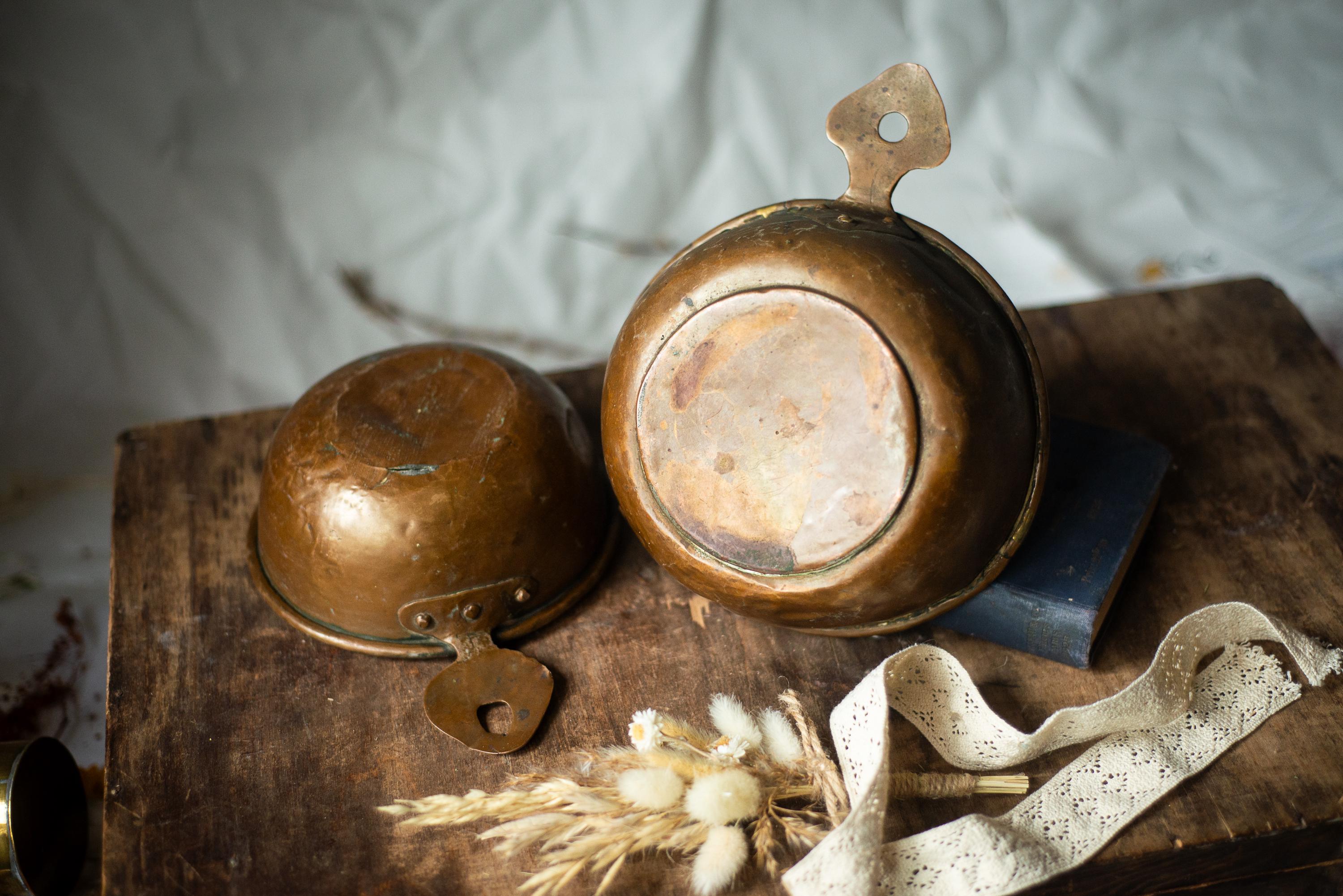 Сopper Saucepans, 1950s Vintage, Rustic French Country Kitchen