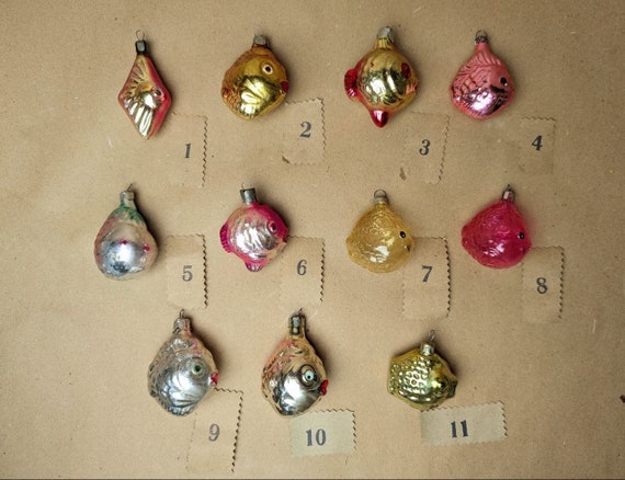 ヴィンテージガラスの魚と貝殻のクリスマスオーナメント：航海ツリーの