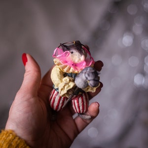 Clown mouse Christmas ornament, paper mache circus figurine, vintage inspired spun cotton animal toy, rustic reproduction doll, hobby horse