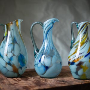 Blue pitcher, Murano Style Glass Vintage Blue Glass Jug for Water, Wine or Juice, Breakfast Table Decor