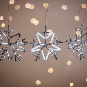Christmas star ornaments, vintage glass Xmas snowflake decoration, 1950 Christmas tree decor, beaded glass winter holiday decor
