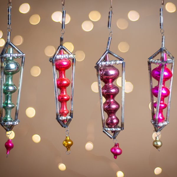Glass Christmas ornaments, vintage beads Xmas hanging decorations, 1950 Christmas bohemian decor