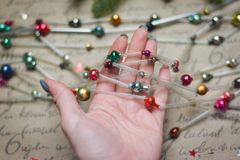 Adornos navideños de cuentas de corneta, decoración navideña de vidrio vintage de los años 70, decoraciones navideñas retro imagen 5