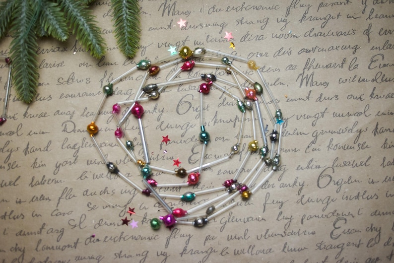 Adornos navideños de cuentas de corneta, decoración navideña de vidrio vintage de los años 70, decoraciones navideñas retro imagen 15
