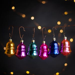 Colorful Vintage Glass Bell Ornaments – Boho Mid Century Christmas Decoration Set