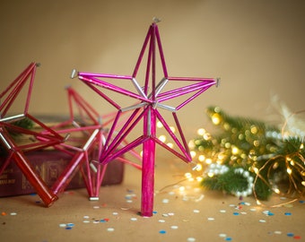 Estrella de cristal vintage para la cima del árbol, adorno navideño con cuentas, decoración navideña retro.