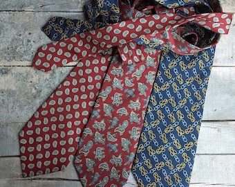 Set di cravatte vintage in seta, trio di cravatte paisley anni '90, stile classico retrò da uomo.
