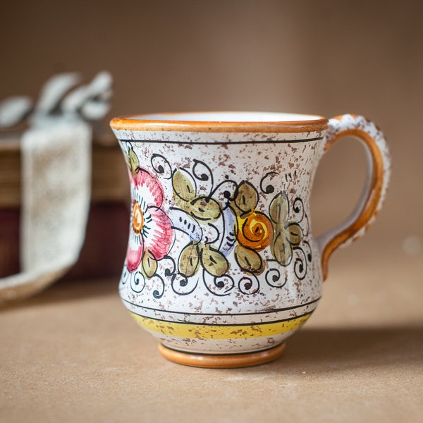 Tasse à thé vintage italienne en céramique, grande tasse à café avec motif floral