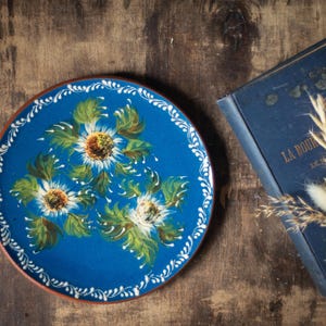 Ceramic Plate, Vintage German 1970s, Hand-Painted Wall Hanging Dish