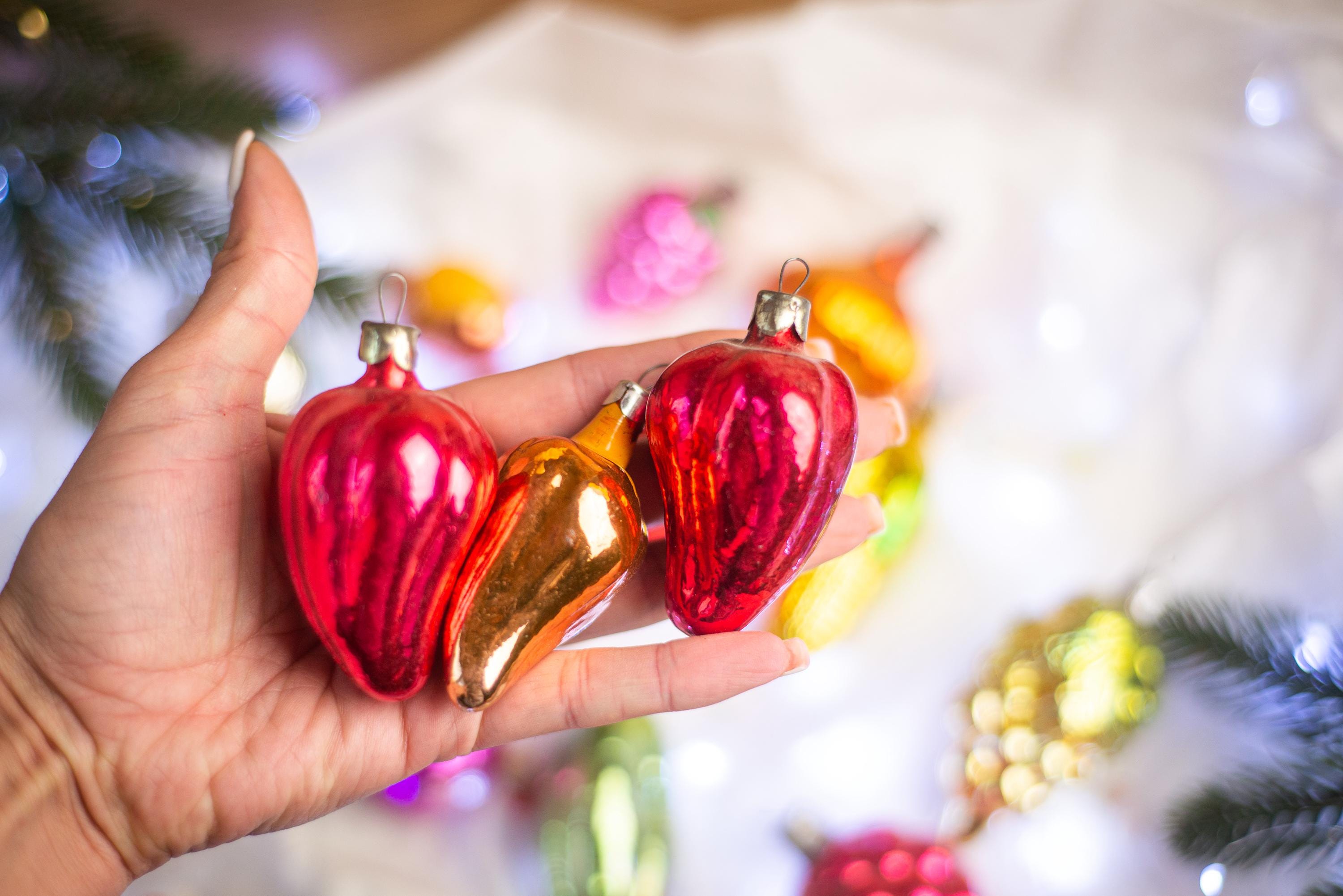 Vegetables and Fruits Glass Vintage Christmas Ornaments, Xmas Tree