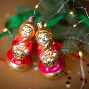 Snow Maiden ornaments, vintage glass Christmas decoration, Snegurochka Xmas Tree Decor, Winter Holidays Accents