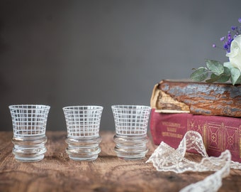 Shot glasses set, vintage glass vodka or cognac glasses, retro glassware, clear glass barware