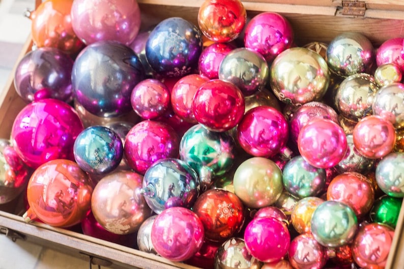 Assorted Glass Christmas Tree Ball Ornaments Assortment Xmas Etsy