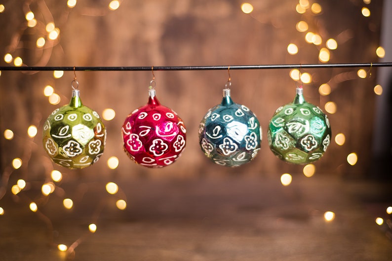 Vintage ornaments set faceted glass balls retro Xmas tree decoration Soviet vintage decoration 52 Rustic Christmas 1950s boho glass set