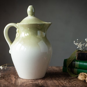 Vintage ceramic pitcher, Pottery milk jug with lid,  lidded carafe, Water or tea jug, Ceramic dinnerware