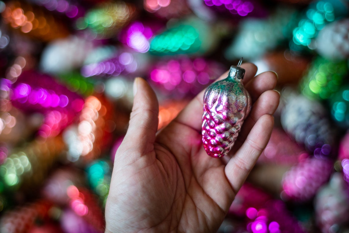 Colored Pine Cone Christmas glass ornaments vintage Etsy