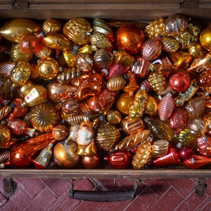 1950s Christmas glass vintage ornaments, Burnt orange decor, orange Christmas bohemian decorations