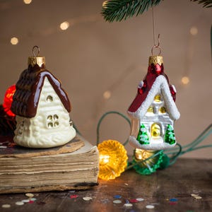 Gingerbread house Christmas glass ornament, Christmas figurine, Painted ornament, Xmas tree decor