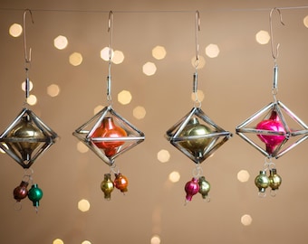 Adorno navideño de cuentas de los años 50, decoración navideña geométrica de vidrio vintage, decoración retro para el árbol de Navidad.