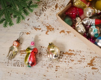 Mini Vintage Glass Christmas Ornaments Set, Tiny Dollhouse Tree