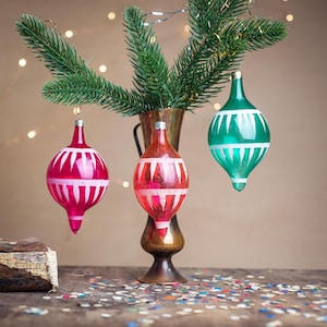 Vintage glass Christmas ornaments, icicles Xmas tree hanging decorations