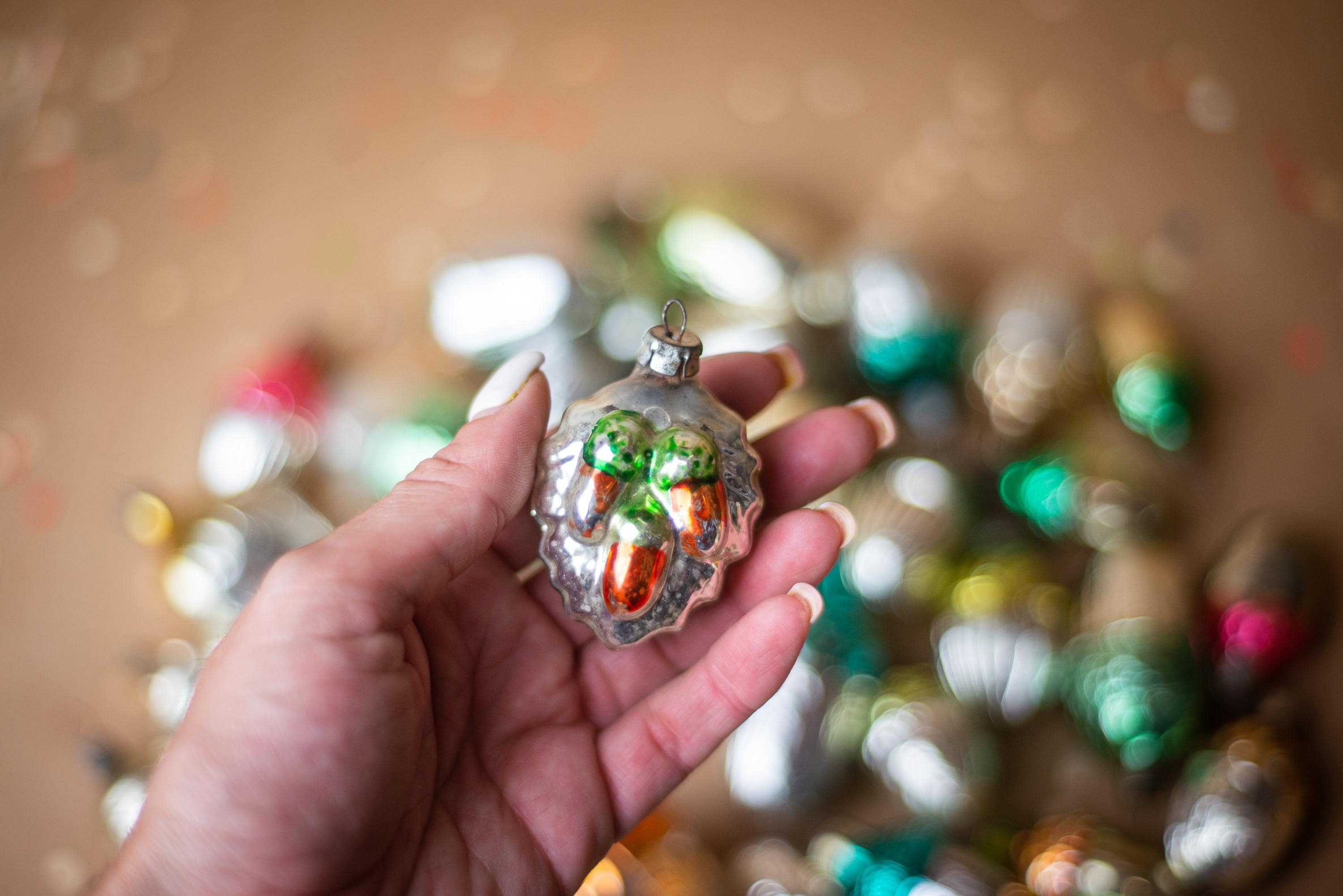 Vintage Acorn Glass Christmas Ornaments, Woodland Mercury Xmas