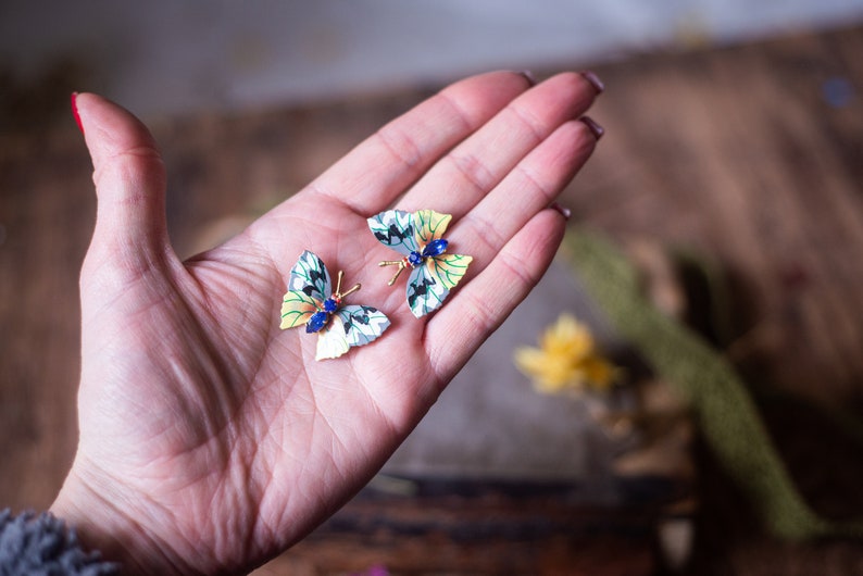 Broches fleurs et papillons vintage en émail, épingles insectes rétro, broche antique en fausses perles, épingle pour sac à dos fleur noire image 8