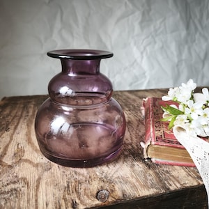 Small Amethyst Purple Glass Bud Vase, Mid Century Art Glass Home Decor