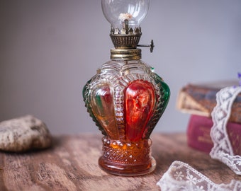 Vintage kerosene lamp, glass oil lamp, colorful glass lamp, cozy garden or home decor
