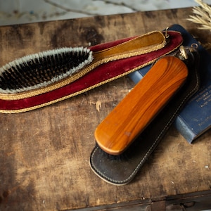 Clothes and Shoe Brush Set, Red Velvet and Wood, Classic Vintage Cleaning Tools