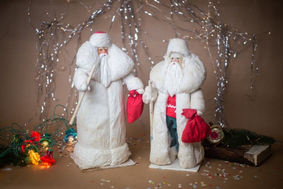 15" Vintage Figurine of Santa Claus in White Coat With Sac of Presents, Vintage Father Frost, Rustic Christmas - Etsy Israel 15" Vintage Figurine of Santa Claus in White Coat With Sac of Presents, Vintage Father Frost, Rustic Christmas - Etsy Israel