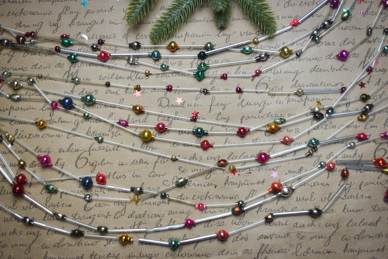 Adornos navideños de cuentas de corneta, decoración navideña de vidrio vintage de los años 70, decoraciones navideñas retro imagen 4