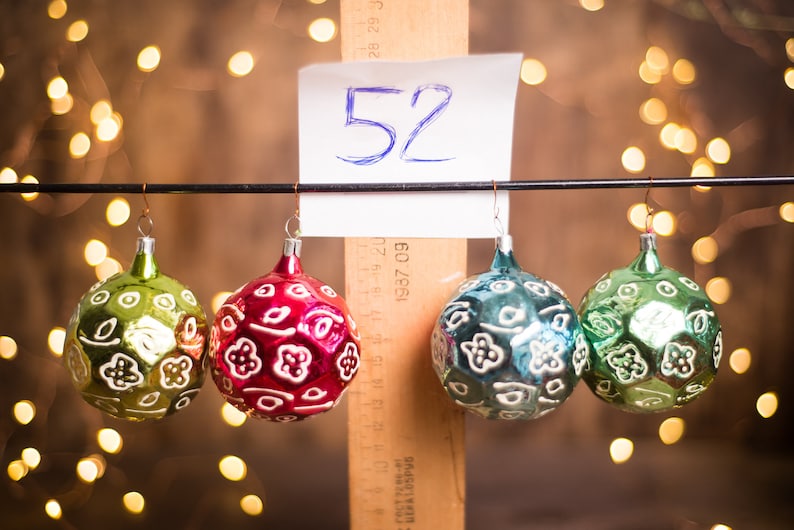 Vintage ornaments set faceted glass balls retro Xmas tree decoration Soviet vintage decoration 52 Rustic Christmas 1950s boho glass set
