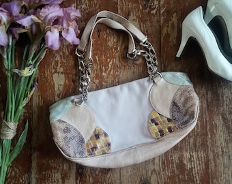 Vintage Italiaanse baguettetas, crèmekleurige schoudertas van kunstleer, Y2K chique handtas