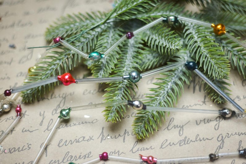 Adornos navideños de cuentas de corneta, decoración navideña de vidrio vintage de los años 70, decoraciones navideñas retro imagen 6