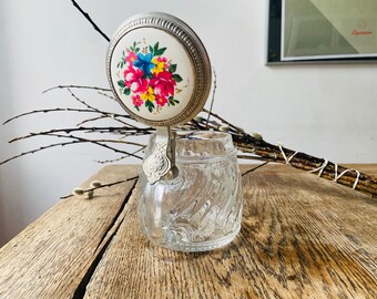 Vintage Beer Mug with floral lid, Beer Tankard, Beer Stein, Glass with metal lid, mother&#39;s day gift
