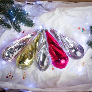 Vintage glass Christmas ornaments, long mercury glass icicles Xmas tree hanging decorations, drop shape