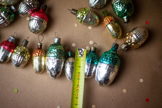 Vintage Acorn Glass Christmas Ornaments, Woodland Oak Nuts, Silver