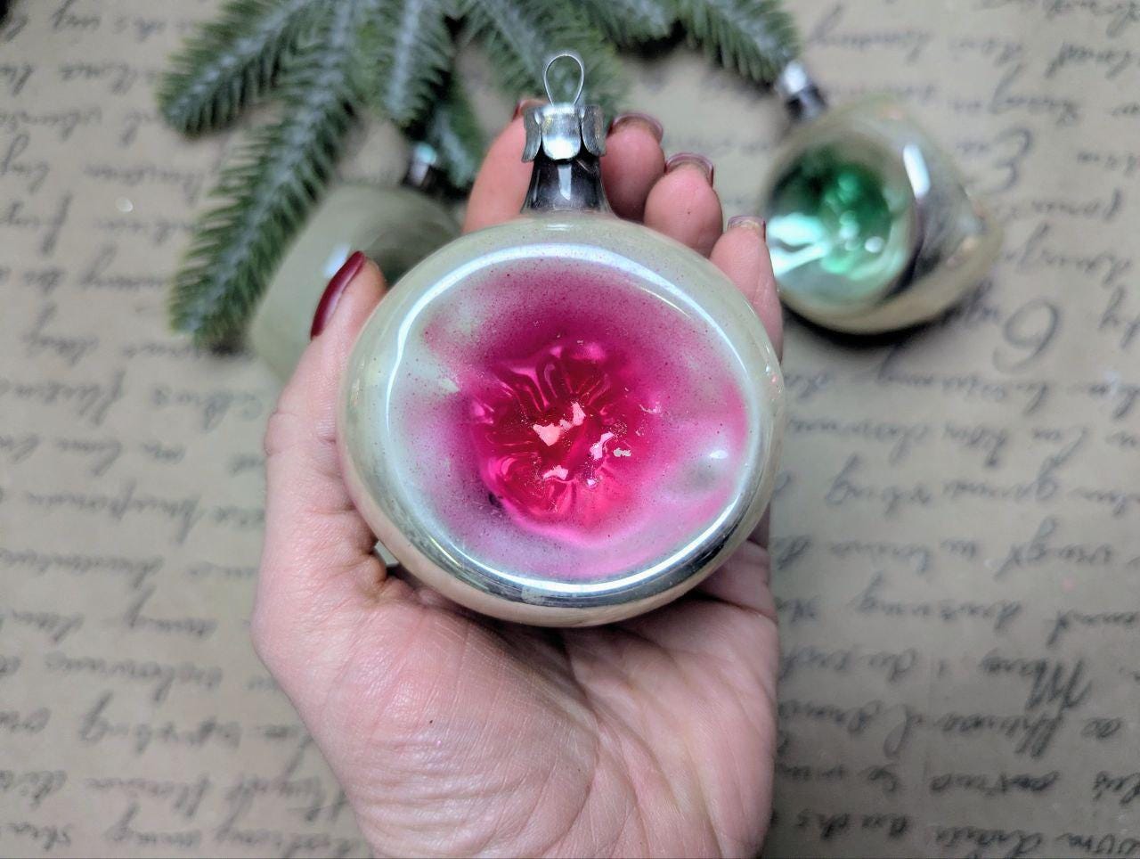 Vintage 1950s Indent Christmas Ornaments: Shiny Glass Retro Decor 
