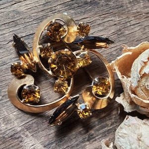 Yellow crystals brooch, vintage 70th statement brooch