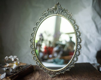 Vintage black metal frame mirror, vanity table mirror, antique frame standing mirror, retro gothic beauty