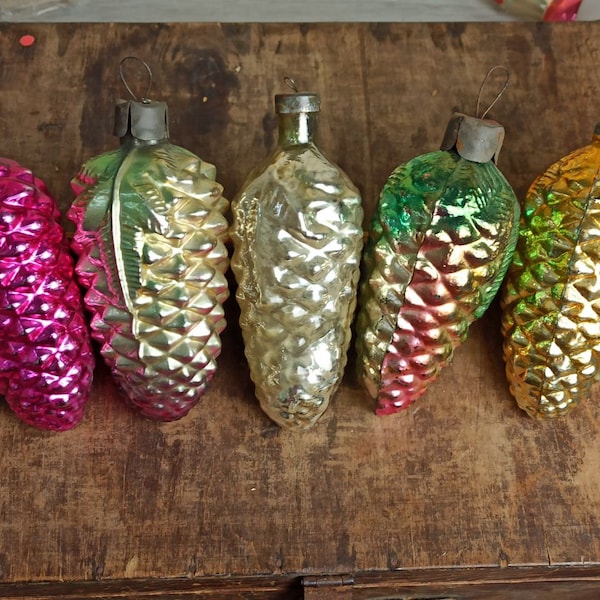 Vintage Christmas ornaments, glass pine cone, Woodland Xmas tree decorations, Christmas home decor