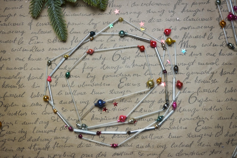 Adornos navideños de cuentas de corneta, decoración navideña de vidrio vintage de los años 70, decoraciones navideñas retro imagen 13