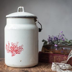 Milchkanne mit Deckel, Vintage Retro Emaille, rustikale Küchenkanne