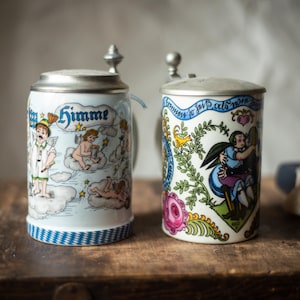 Ceramic Beer Stein, Collectible Kissing Lovers German Mug, Oktoberfest Gift, Vintage Angels Home Barware, Mother&#39;s Day Gift