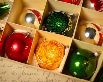 アンティーク 70 年代 クリスマスガラスオーナメント、20 個セット MCM