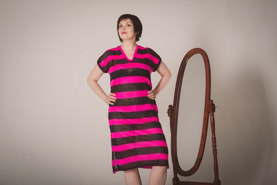 Hot pink plus size vintage midi dress, 90s women … - image 7