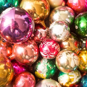50 vintage glass Christmas ornaments, assorted Xmas antique balls, hanging tree decor
