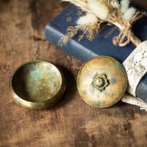 Vintage Brass trinket box with lid, antique patina jewelry holder, rustic French decor
